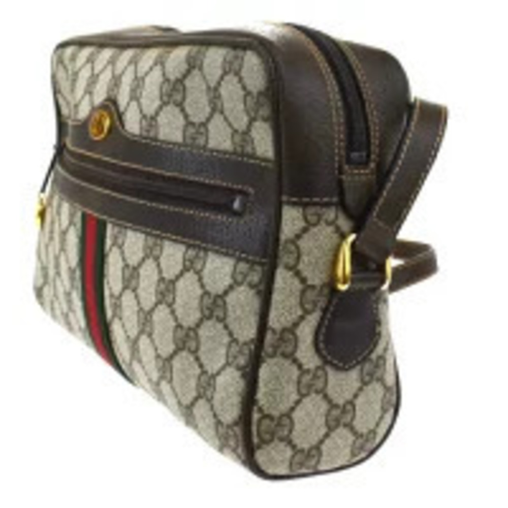 Gucci GG Brown Interlocking Bag Shoulder Leather Sherry Red Green